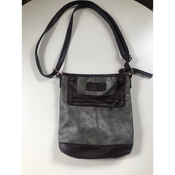 Union Bay Slate Gray & Brown Leather Small Organizer Crossbody Purse 9" x10" x2" - Picture 1 of 8